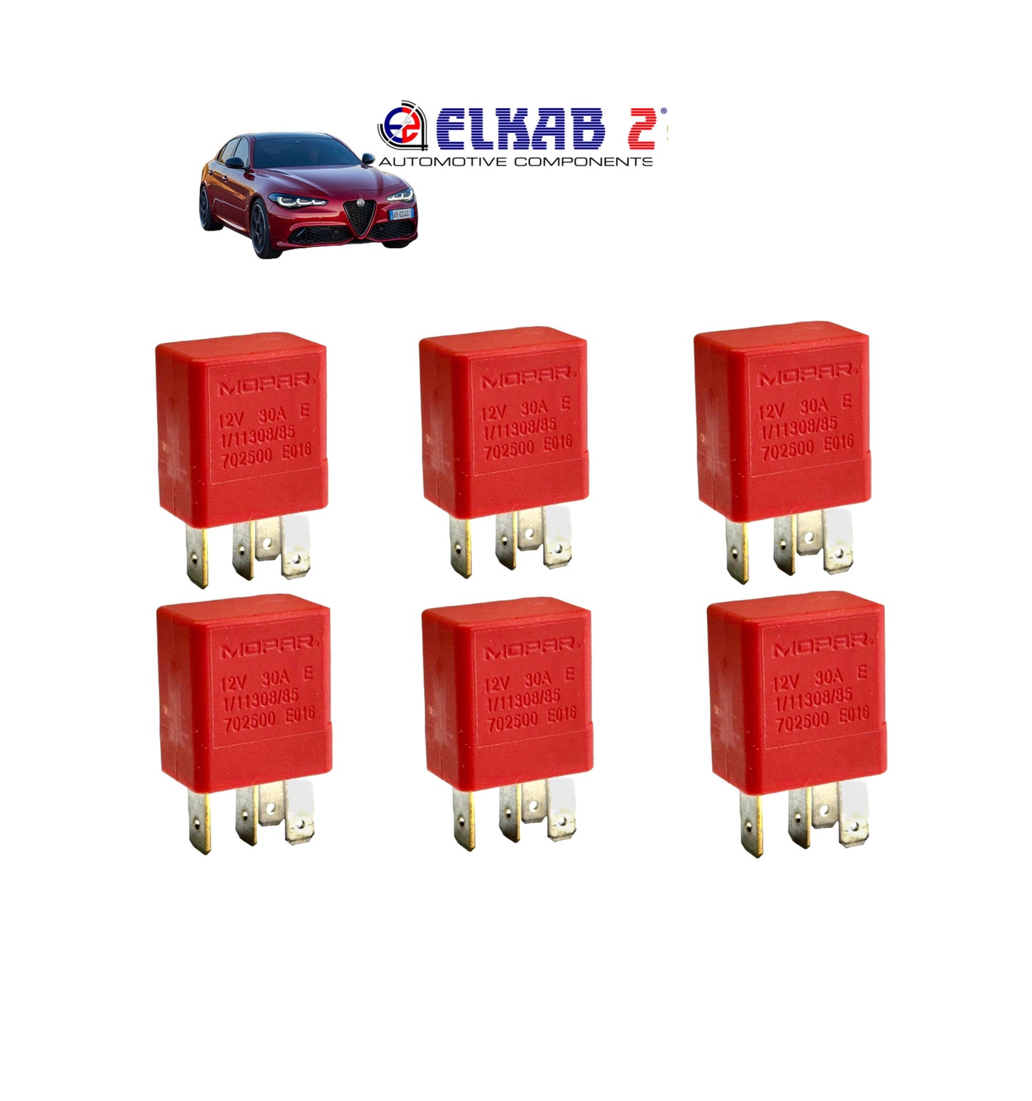 6 RELÈ MOPAR 12V 30A ORIGINALE OE 702500 SPECIFICO per ALFA ROMEO GIULIA Mini Relais Relay WaterProof 1/11308/85